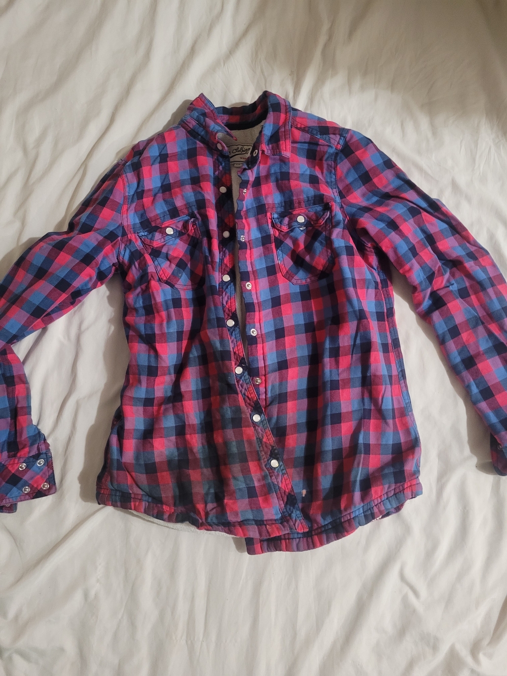 Women’s Plaid Button-Down Shirt - Blue & Pink